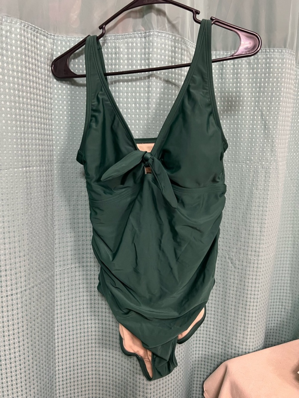 💚 Kona Sol Emerald Green Tie Front Ruched One Piece Swimsuit Size L Flattering